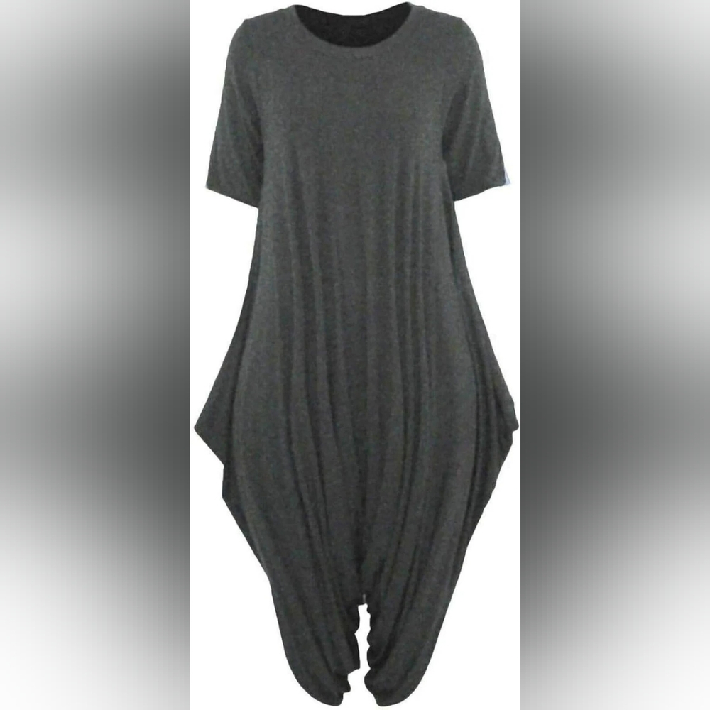 Harem Style Dark Gray Asymmetrical Dress Perfect for Lagenlook Style